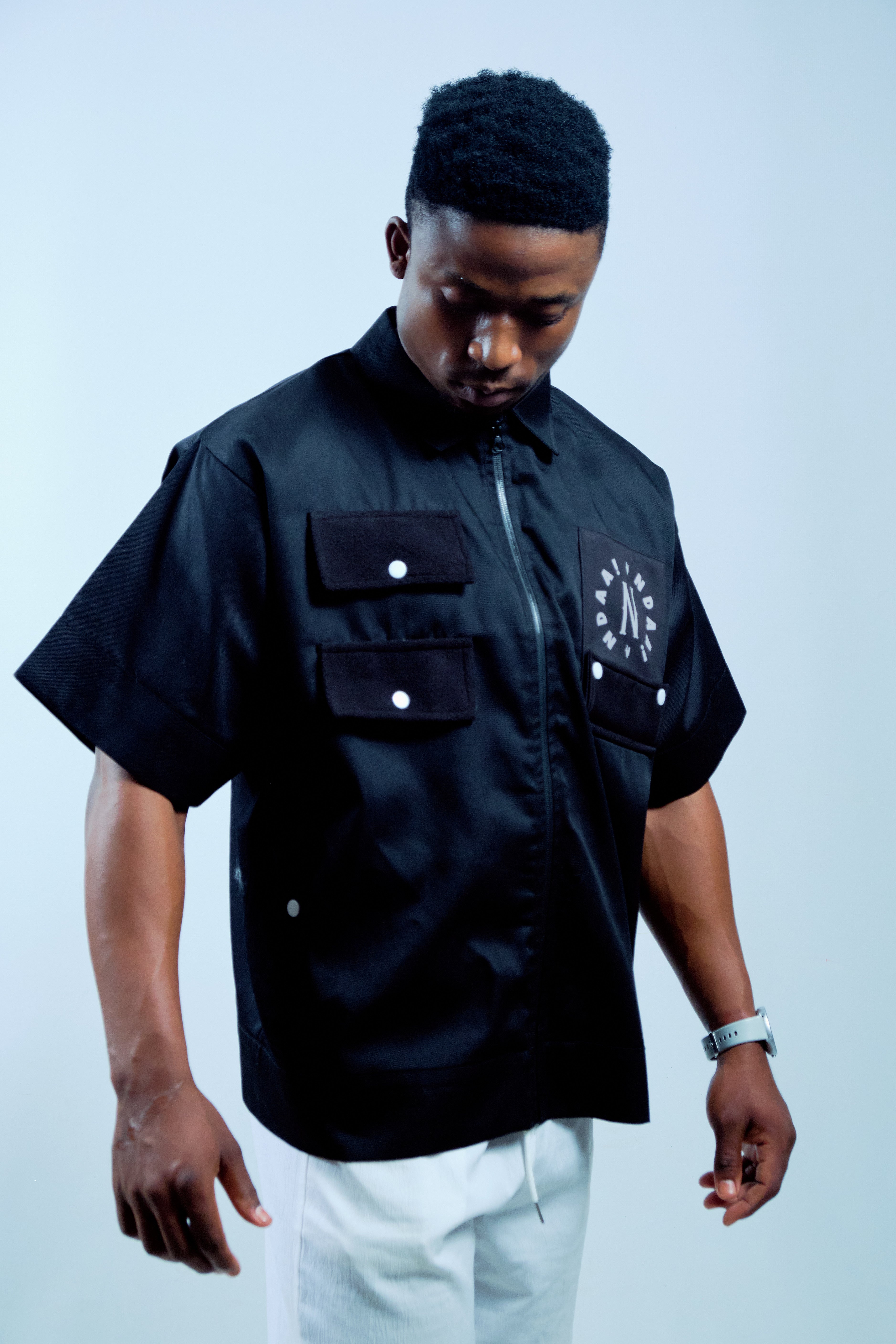 Ndaa Black utility Bowler Shirt